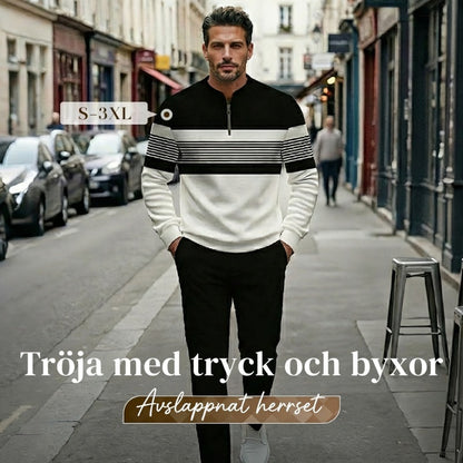 👕 50% RABATT! 🔥 Herrset med Grafiskt Tryck & Byxor – Modern Look, Bekväm Passform & Avslappnad Stil 👖