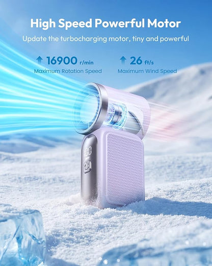 Minihållbar fläkt med LED-display –👍Fläkt i fickformat med 5 hastigheter och turbofunktion.✨USB-uppladdningsbar, snabb kylning för resor och sminkning. Perfekt present. Bärbar kylning
