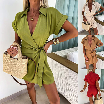 💕Midjeknutet V-ringning overall