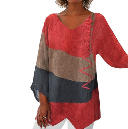 🔥Kvinnors Eleganta och Avslappnade V-ringade Långärmade Konsttryckstopp