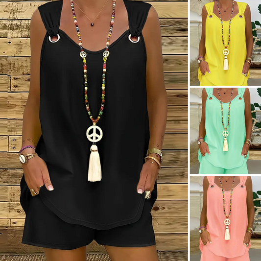 👚 50% RABATT! ☀️ Ärmlös Topp & Shorts 2-delat Set – Trendigt, Bekvämt & Perfekt för Sommaren 🌊
