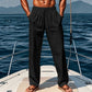 👖 50% RABATT NU!🌿 Herr Andningsbar Linne Byxor – Lättviktig Sommar Slapp Passform – Justerbar Dragkedja Midja – Casual Strand Byxor 🏖️