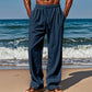 👖 50% RABATT NU!🌿 Herr Andningsbar Linne Byxor – Lättviktig Sommar Slapp Passform – Justerbar Dragkedja Midja – Casual Strand Byxor 🏖️
