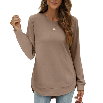 🍂Höstrea 50% RABATT🔥Enfärgade långärmade toppar med hög och låg fåll för dam