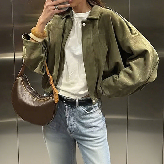 Moderiktig pilotjacka med mockaeffekt för damer