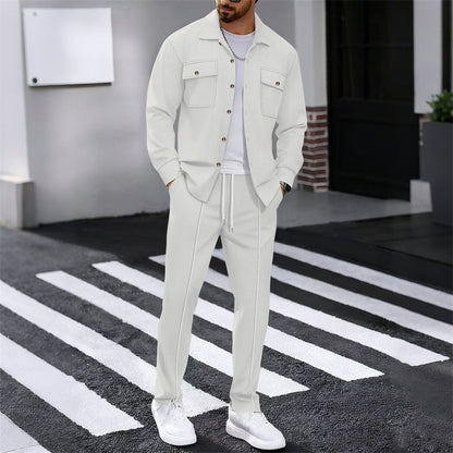 🧥 50% RABATT 👖 | Herr Våffelmönster Set – Jacka & Byxor med Knappar
