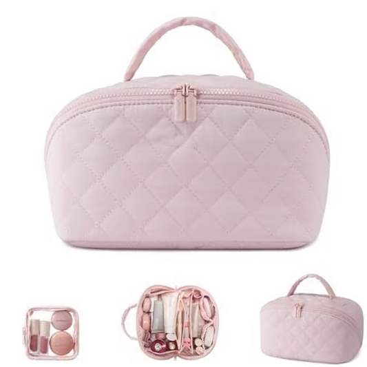 🔥 50 % RABATT! ✨ Sminkväskan med stor kapacitet – avtagbar ficka, elegant quiltat design, perfekt för resor 💄🧳