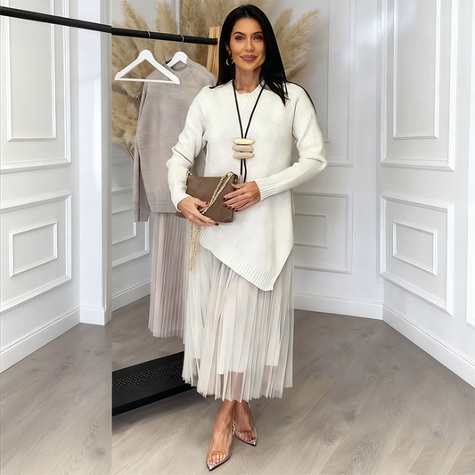 🌷 Ny stiltrend för kvinnor – elegant plisserad midiklänning med trendig oregelbunden topp