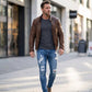 👖50 % RABATT!🔥Snygga, blekta skinny-jeans för män – Slim fit med avsmalnande passform, andningsbar bomull och trendiga slitna detaljer