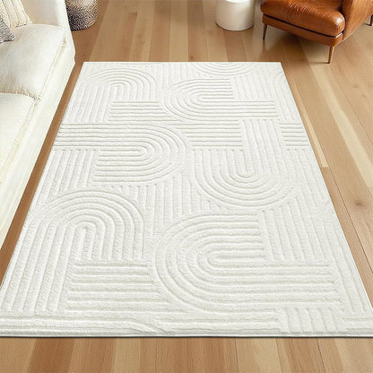 🛋️ REA! ⚡ Mjuk bågmönstrad matta – Ultramjuk och fluffig, modern bågdesign, halkfri botten, tvättbar och perfekt för vardagsrum/sovrum ✨