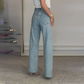 💎 Premium Stenförsedda Jeans Dam | Vintage Tvättad, Höjmidja, Rak Siluett 👖