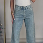 💎 Premium Stenförsedda Jeans Dam | Vintage Tvättad, Höjmidja, Rak Siluett 👖