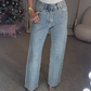 💎 Premium Stenförsedda Jeans Dam | Vintage Tvättad, Höjmidja, Rak Siluett 👖