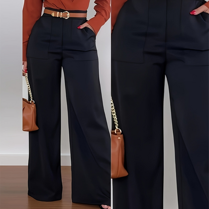 Högmidjade byxor med vida ben för damer