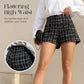 Högmidjade rutiga tweedshorts för damer