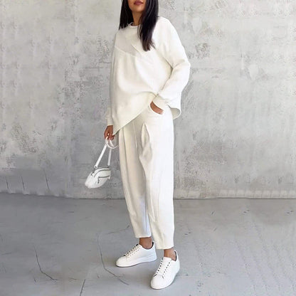 🌸✨Set med långärmade sweatshirts och byxor med oregelbunden nederkant för kvinnor