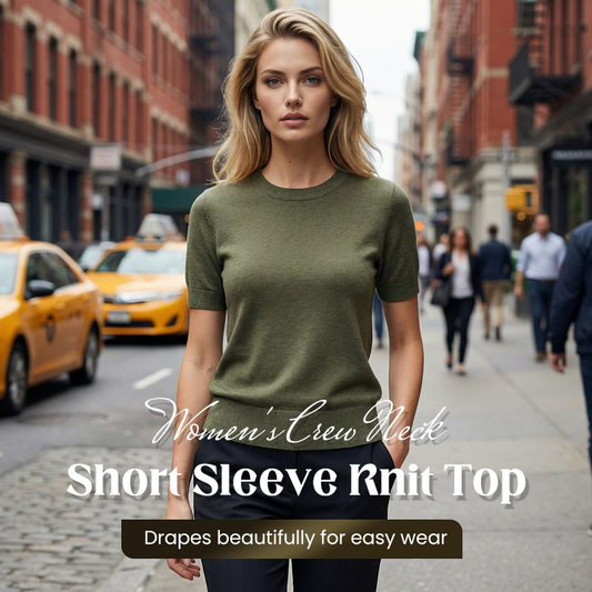 🔥🎁Nyhet 50 % RABATT🔥Stickad damtopp med rund halsringning och korta ärmar