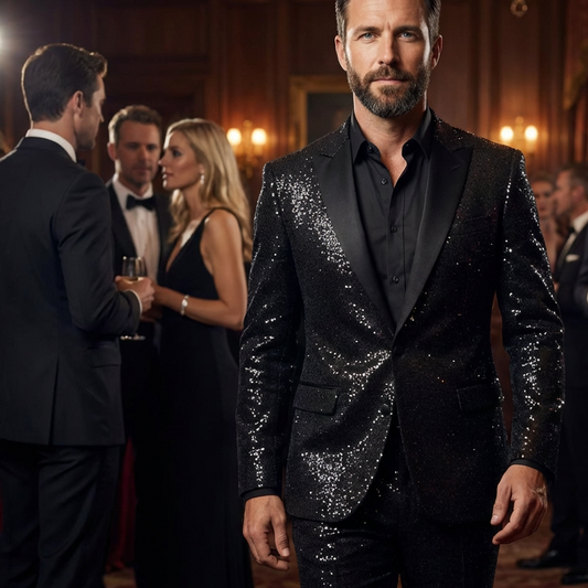 🔥🎁Nyhet 50 % RABATT🔥Mäns Svart Sparkle Tuxedo Dräkt Set