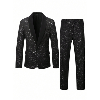 🔥🎁Nyhet 50 % RABATT🔥Mäns Svart Sparkle Tuxedo Dräkt Set