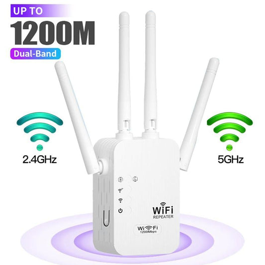 🎁Sista dagen-kampanj 50 % 🔥WiFi-förstärkare 2025,1200 Mbps dual band (5 GHz/2,4 GHz) signalförstärkare, täcker 930 m² och 50 enheter, repeater med Ethernet-port för hemmet, presenter