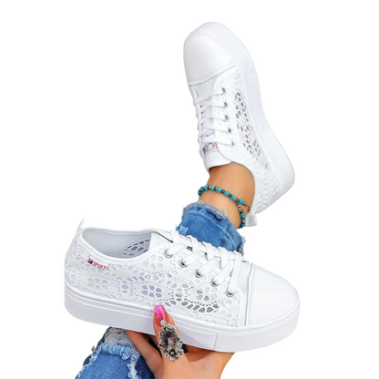 Andningsbara sneakers med plattform i mesh för damer