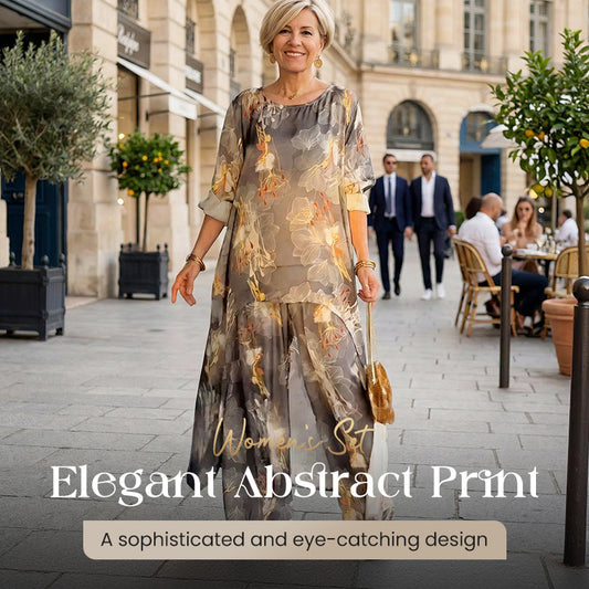 Asymmetrisk tunika och byxor med blommönster för damer