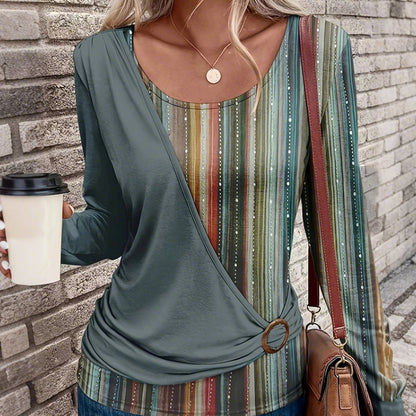 Långärmad randig patchwork-T-shirt