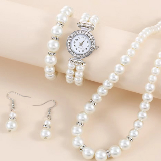 Elegant 4-delat smyckeset med imiterade pärlor för kvinnor
