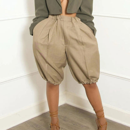 Högmidjade plisserade lanternshorts