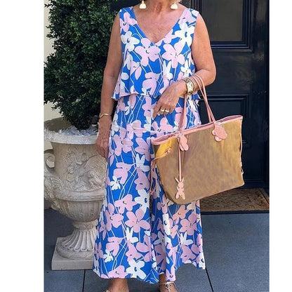 Blommigt mönstrat topp- och byxset i två delar