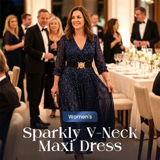 Glittrig maxiklänning med V-ringning för damer