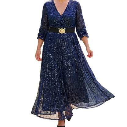 Glittrig maxiklänning med V-ringning för damer