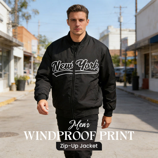 Vindskyddad jacka med tryck och dragkedja för herr