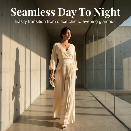 Elegant jumpsuit med V-ringning och plisserade vida ben ✨Släpp loss din charm utan ansträngning