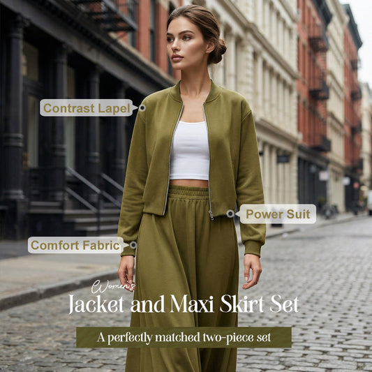2-delat set för kvinnor med bomberjacka och maxikjol