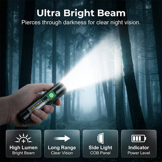 Bärbar superljus LED-ficklampa 🔦 Din perfekta följeslagare utomhus