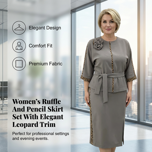 Set med peplum-top med bälte och pennkjol för dam