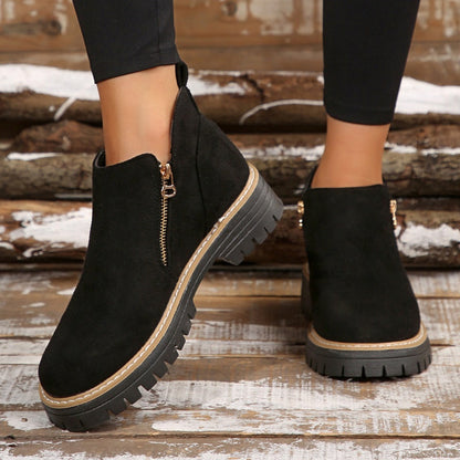 👢Damstövletter med rund tå och dragkedja på sidan