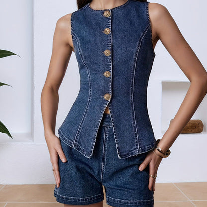 Ärmlös stretchjeansväst för dam
