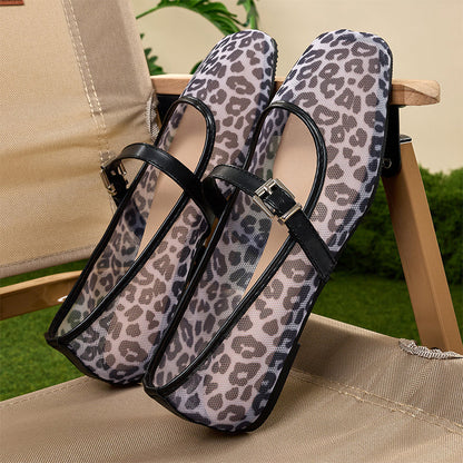 Mary Jane-ballerinaskor i mesh med leopardmönster för dam
