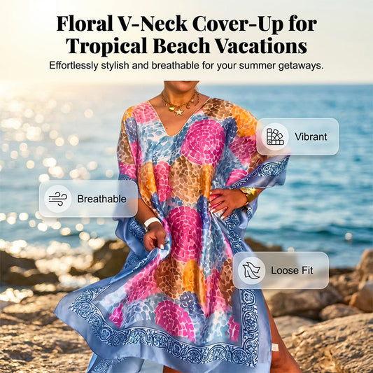 Kvinnors överdragströja med blommönster och V-ringning