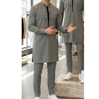 👔 50% RABATT! 🔥 Herr Modern Mandarin Krage Tunika & Byxor Set – Elegant Design, Bekväm Passform & Perfekt För Festliga Tillfällen 🎩
