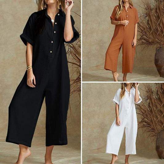Kortärmad jumpsuit med vida ben för dam
