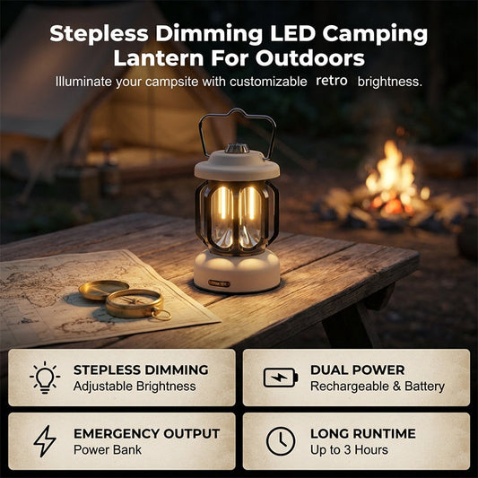LED-campinglykta med steglös dimning 🔥 Lys upp ditt äventyr! 🌟