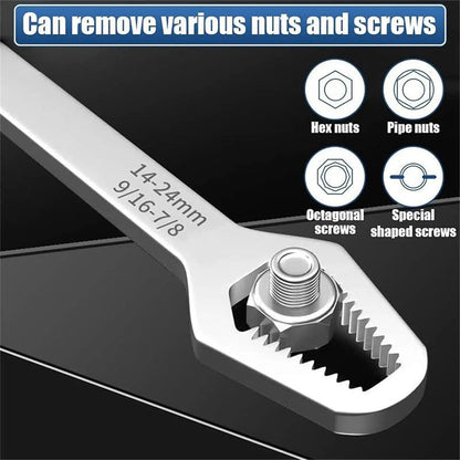 🔧 50% RABATT! 🔩 Multifunktionell, Självjusterande Skiftnyckel med Dubbla Huvuden – Mångsidig, Greppar Flera Storlekar & Perfekt För Reparationer 🛠️