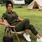 Jumpsuit med korta ärmar och knappar fram för dam