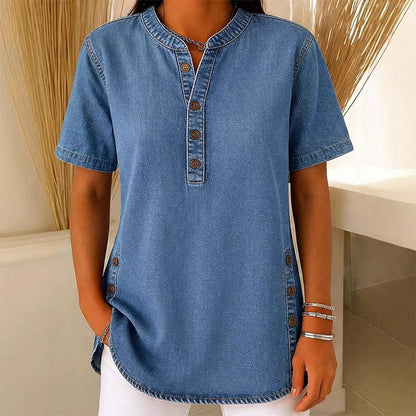 📢📢50 % RABATT !! ⏰Andningsbar casual-top i denimlook för dam