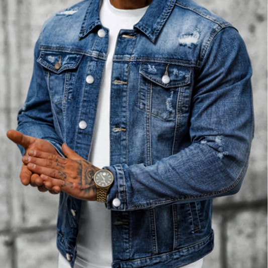 📢📢50 % RABATT !! ⏰Casual jeansjacka för män i vintage-tvätt med slitna detaljer