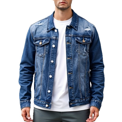 📢📢50 % RABATT !! ⏰Casual jeansjacka för män i vintage-tvätt med slitna detaljer