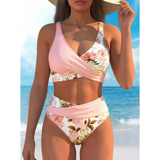🌺👙 Bikiniset med hög midja och blommönster – Framhäver figuren och ger en slankande effekt, en mjuk semesterlook✨✅